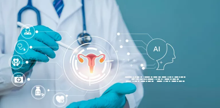 Aparato reproductor femenino en pantalla generada por IA Médico utiliza una pantalla creada por IA en la que aparece un aparato reproductor femenino