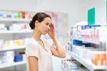 Los antiguos medicamentos para la migraña son más efectivos que los nuevos Mujer eligiendo un medicamento en la farmacia para mitigar su migraña
